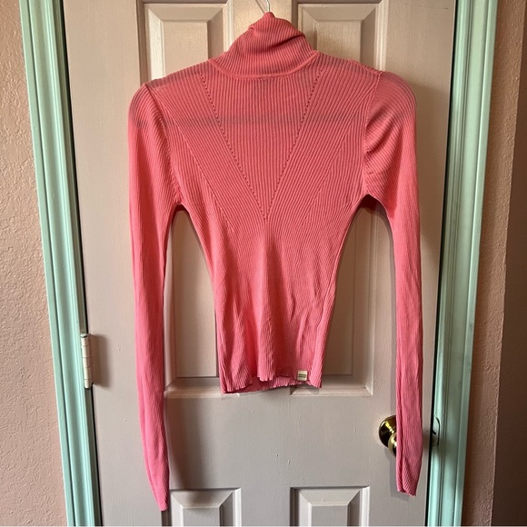Maison Scotch Pink Ribbed Turtleneck Long Sleeve Top Size XS - Picture 2 of 11
